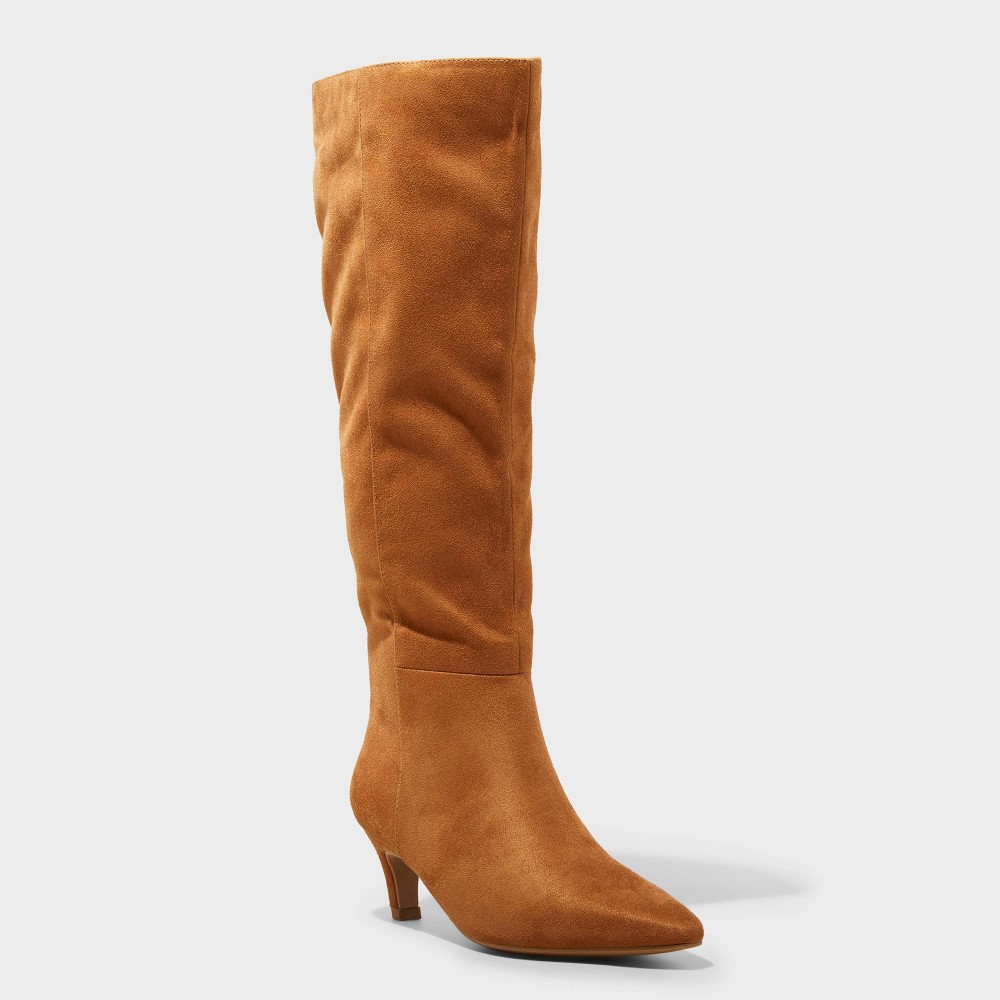 Women's Kendra Kitten Heel Tall Dress Boots with Memory Foam Insole - Universal Thread™ Chestnut 8