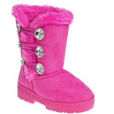 bebe Toddler Girl's Winter Boots with Elegant bebe Embroidery, Sparkling Rhinestone Button, and Plush Lining for Warmth and Style