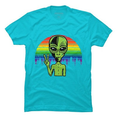 Adult Design By Humans Alien Peace Pride Retro Stripes By Tomoken T-Shirt
