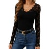 Women's Floral Lace Trim V-Neck Long Sleeve Fitted Blouse Top for Romantic & Elegant Style - 2 of 4
