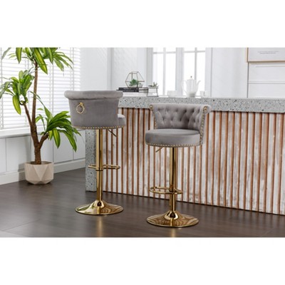 NicBex Swivel Bar Stools Set of 2,Adjustable Height Counter Stools 24"-32", Velvet Upholstered Barstools with Footrest,Stool Chair for Bar&Cafe