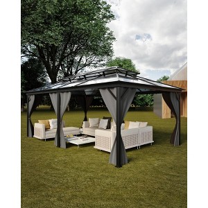 12'x20' Hardtop Gazebo (Gray) ¨C All-Weather Double Polycarbonate Roof, Aluminum Frame with Net & Curtains for Patio, Deck & Backyard (1-Pack) - 1 of 4