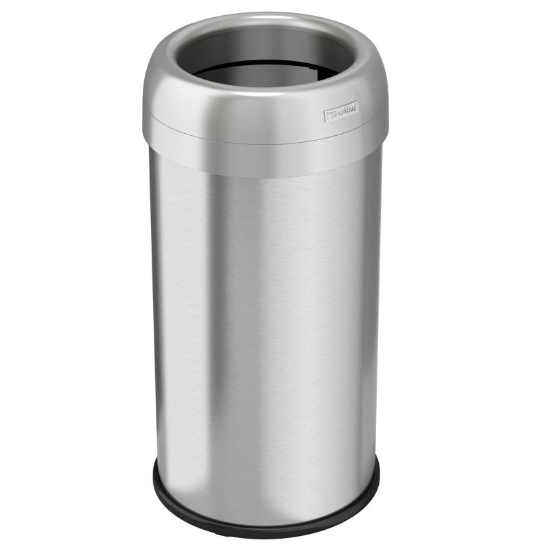 iTouchless Open Top Trash Can with Dual AbsorbX Odor Filters 16 Gallon Round Silver Stainless Steel, 1 of 7