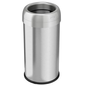 iTouchless Open Top Trash Can with Dual AbsorbX Odor Filters 16 Gallon Round Silver Stainless Steel
