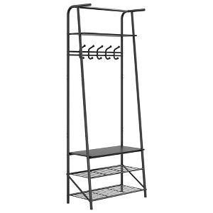 4-in-1 Entryway Hall Tree with Coat Rack, Shoe Bench & Hooks, Industrial Metal Frame Organizer - 1 of 4