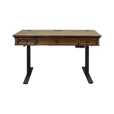 Porter Traditional Wood Electronic Sit/Stand Desk Brown - Martin Furniture: Herringbone Pattern, Gold Undertones, All Purpose Drawer
