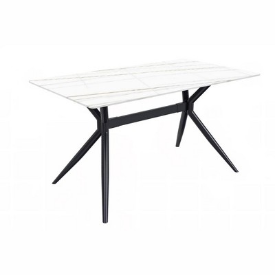 LeisureMod Elega Modern Dining Table Rectangular Tabletop and Durable Black Stainless Steel Base for Kitchen and Dining Room