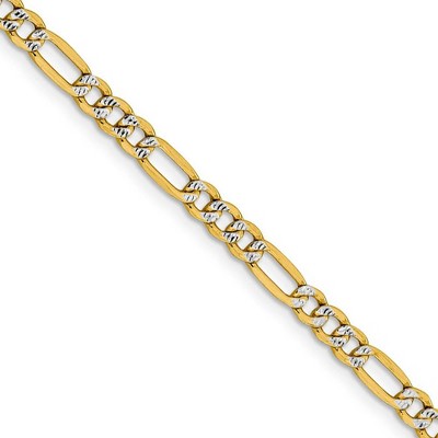 Black Bow Jewelry 4mm 14k Yellow Gold & Rhodium Hollow Pave Figaro Chain Necklace