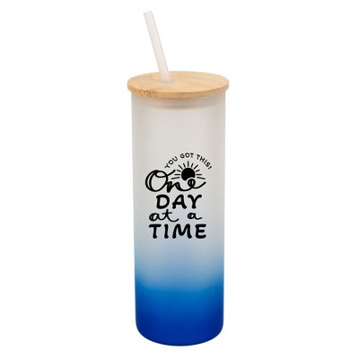 Elanze Designs You Got This One Day At A Time Sun Wrap-Around Design 25 Ounce Frosted Gradient Glass On-The-Go Coffee Travel Skinny Tumbler Mug Cup,