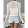 Women's Front Tie Crop Cardigan Hollow Out Lightweight Sweater Knit Top with Small Flowers Pattern - 2 of 4