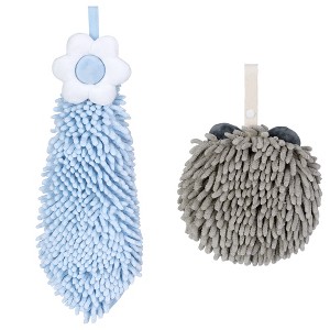 REGALWOVEN 2 Packs Soft Absorbent Flower Pattern Chenille Hand Towel with Loop 6" x 15"/7" x 7" - 1 of 4