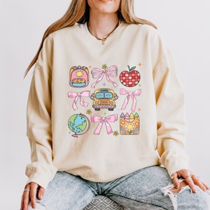 Simply Sage Market Coquette School Chart Sparkle Lightweight Garment Dyed Sweatshirt - 1 of 4