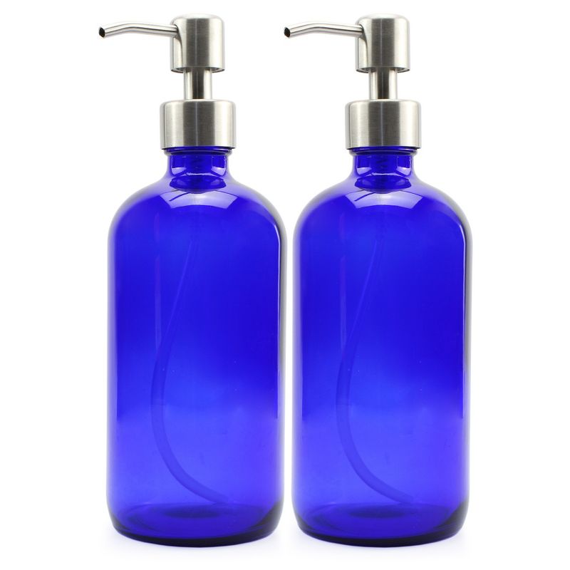 Cornucopia Brands 16oz Cobalt Blue Glass Bottles w/Stainless Steel Pumps 2pk; Soap Dispenser w/Lotion Pumps, 1 of 7
