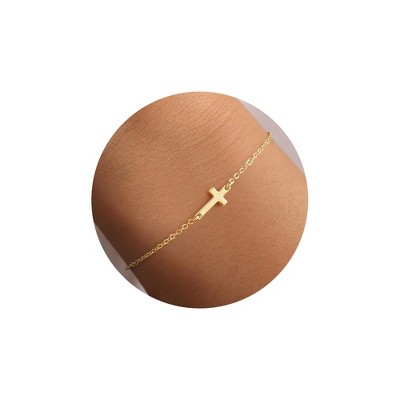 Turandoss 18K Gold Cross Bracelet for Women Girls - Dainty Gold Plated Cross Charm Bracelets, Link Chain Bracelet, Christmas Gifts for Girls