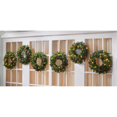 BrylaneHome 18" Pre-Lit Arrow-Tip Wreaths, Set Of 6