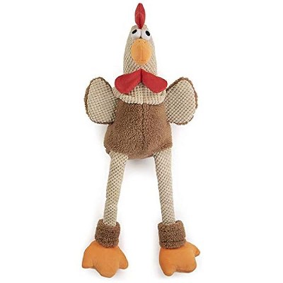 goDog Checkers Skinny Rooster Squeaky Plush Dog Toy, Chew Guard Technology - Brown, Extra Large