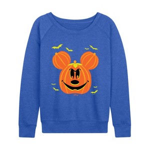 Women's - Disney - Pumpkin Mouse Lightweight French Terry Wide Neck Long Sleeve Graphic Shirt - 1 of 3
