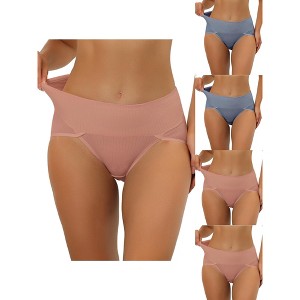 Allegra K Women's Hi-Cut Ribbed High Waist Tummy Control Available 5 Packs in Plus Size Briefs - 1 of 4
