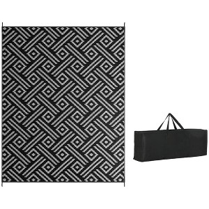 Resenkos Floor Mat Carpet,Indoor Door Mat,Reversible Outdoor Rug Carpet RV Camping Rugs with Carry Bag, 9' x 18', Black & Gray Geometric 215" Black - 1 of 4