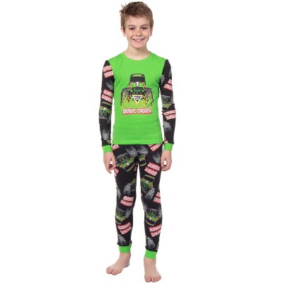 Monster Jam Boys' Truck Long Sleeve Grave Digger Tight Fit Sleep Pajama Set Multicolored