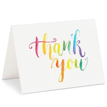 Sustainable Greetings 120-Pack Watercolor Rainbow Thank You Cards with Envelopes for Business, Wedding, Graduation, Baby Shower, 4x5 In