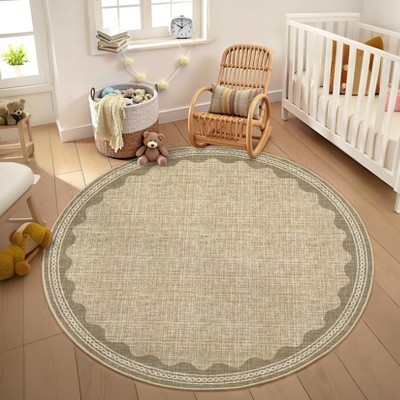 Modern Washable Living Room Rug, Bordered Printed Rug with Non-Slip Backing, Low Pile Stain Resistant Indoor Rug for Bedroom