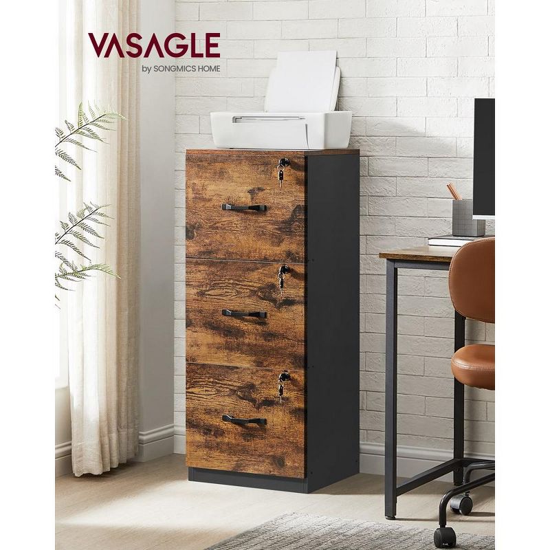 VASAGLE File Cabinet for Home Office, Printer Stand, with 3 Lockable Drawers, Adjustable Hanging Rails, 3 of 7