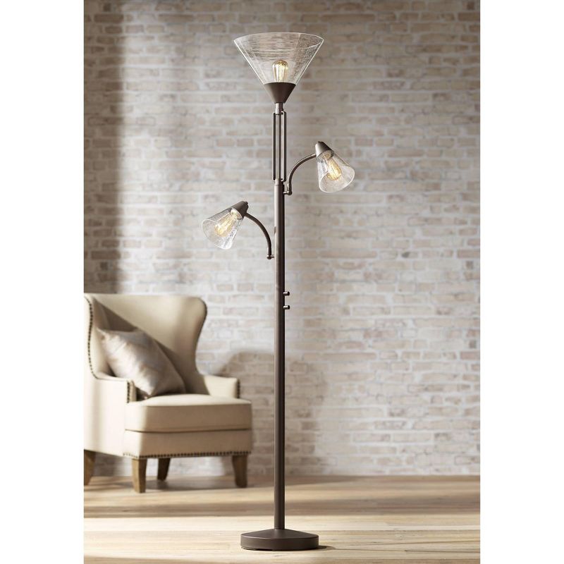 Franklin Iron Works Warwick Industrial Torchiere Floor Lamp with Side Lights 71 1/2" Tall Tiger Bronze LED Clear Seedy Glass for Living Room Reading, 2 of 10