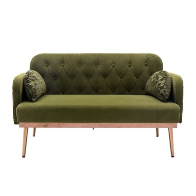 NicBex Loveseat Sofa Modern Comfy Upholstered Tufted Button Sofa Couch with Metal Legs for Bedroom,Living Room,Green