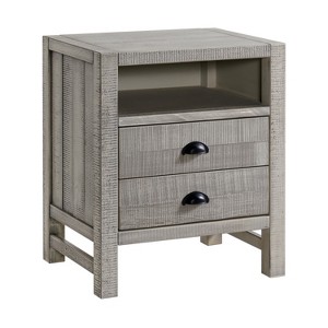 Windsor 2-Drawer Wood Nightstand with Open Shelf – Rustic Distressed Bedside Table in Pine Construction with Metal Glides – Farmhouse Storage - 1 of 4
