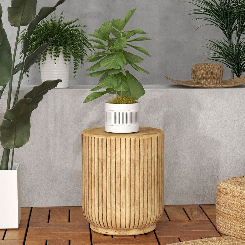 Costway 17'' Concrete Accent Side Table Tree Stump Wood-like End Table Plant Stand Stool, 5 of 11