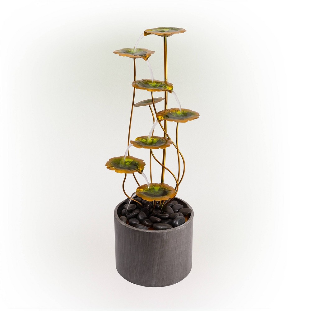 Photos - Fountain Pumps 32" Metal Multi-Tiered Lily Pads Fountain with Stones Copper - Alpine Corp