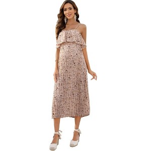 Maternity Dress Womens Spaghetti Strap Floral Maxi Dress - 1 of 1