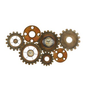 17"x34" Metal Gear Wall Clock Brown - Olivia & May: Silent, Novelty Industrial Style for Living Room - 1 of 4