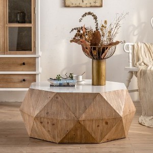 CENGHU Three-dimensional Embossed Pattern Design American Retro Style Coffee Table, Side Table, Tea Table for Living Room, Dining Room, Bedroom, Oak - 1 of 4