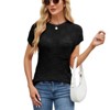 Women's Checkered Knit Round Neck Short Sleeve Top Lightweight and Stylish Summer Sweater T-Shirt - 2 of 4