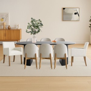 9-Piece Oval Dining Table Set, 79'' Black Pedestal Table with 6 Armless & 2 Armrest Upholstered Chairs, Modern Dining Room Set-Maison Boucle - 1 of 4