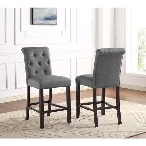 Roundhill Furniture Leviton Solid Wood Tufted Asons Counter Height Stool, Grey, Set of 2 - 1 of 4