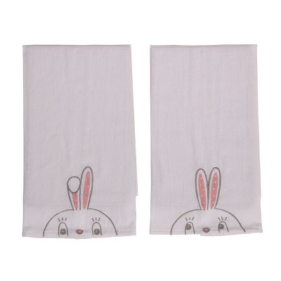 Transpac Cotton 27" White Easter Embroidered Dottie Tea Towels Set of 2