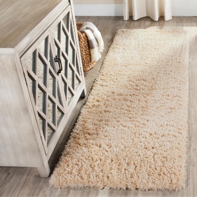Indie Light Beige Synthetic Shag Runner Rug - 2'3" x 7'