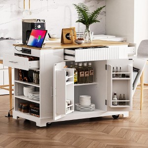 Whisen Classic Style Kitchen Islands on 5 Wheels with 3 Drawer and 3 Open Side Racks - 1 of 4