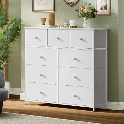 WOWLIVE 9 Dresser, Chest of Drawers with Wide 39'', Easy-Pull Fabric & Wood Dressers with Top