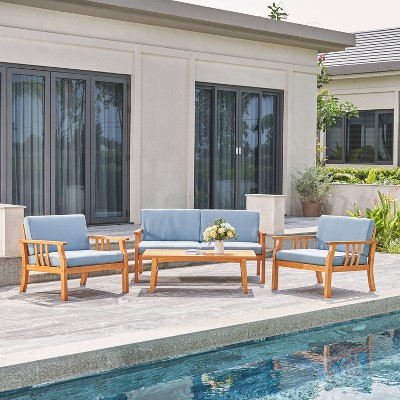 Kapalua 4pc Honey Nautical Eucalyptus Wooden Patio Sofa Set - Vifah