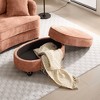 Oval Storage Ottoman with Removable Tray, Multifunctional Chenille Upholstered Storage Coffee Table - ModernLuxe - 2 of 4