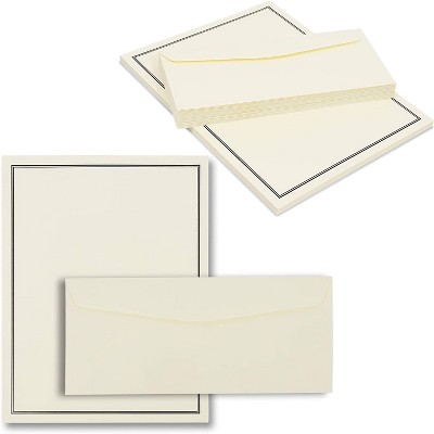 Pipilo Press 48-Sheet Ivory Premium Stationery Paper with Black Border & 24-Count Envelopes for Invitations & Messages