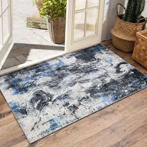 Modern Abstract Area Rug, Low Pile Washable Throw Rug, Neutral Moody Vintage - 1 of 4