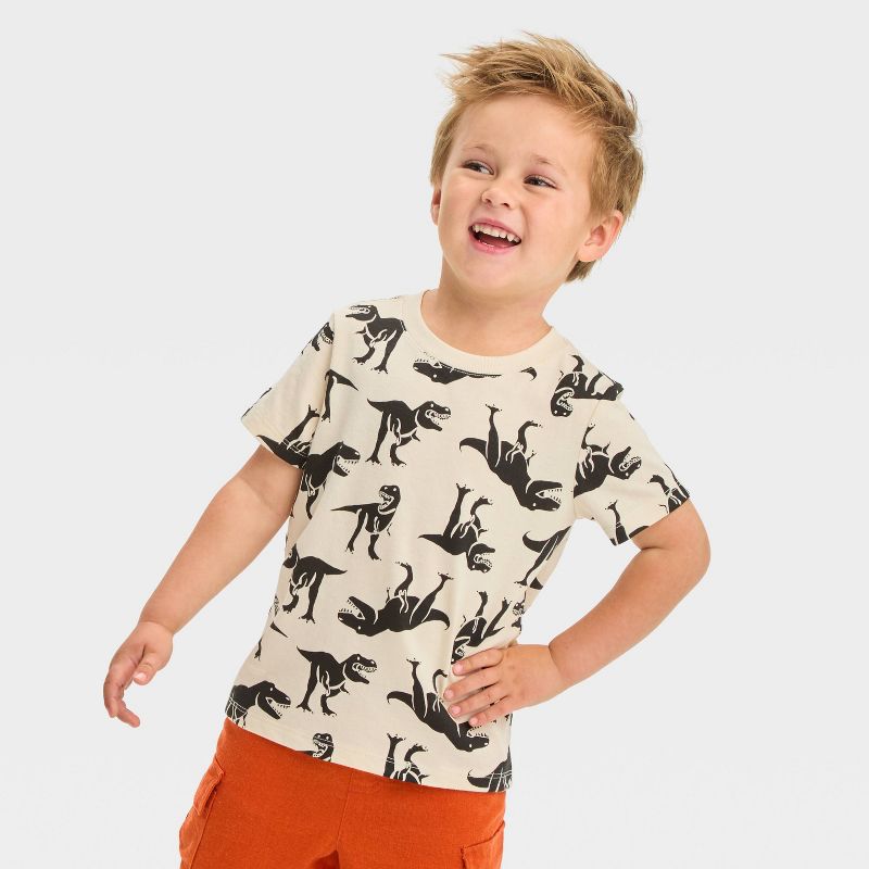 Toddler Boys' Dino Jersey Knit T-Shirt - Cat & Jack™ Beige, 1 of 4