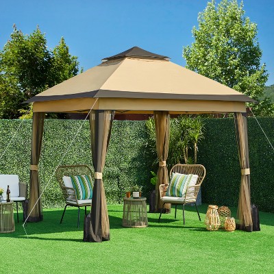 Yaheetech 11×11 FT Adjustable Pop-Up Gazebo Tent with Carry Bag & Sandbags & Guy Lines & Ground Stakes