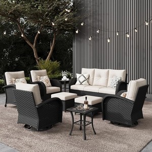 LayinSun Outdoor Patio Furniture Set, Black Rattan Wicker Sectional Swivel Rocker Chairs Sets - 1 of 4