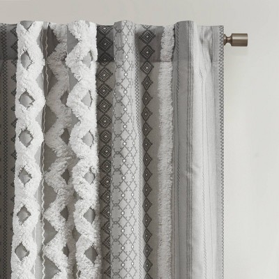 Gray Cotton Room-Darkening Geometric Print Curtain Panel